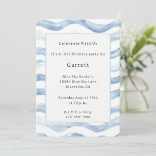 Blue River Stripes Birthday Invitation