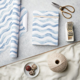 Blue River Stripes Birthday Wrapping Paper