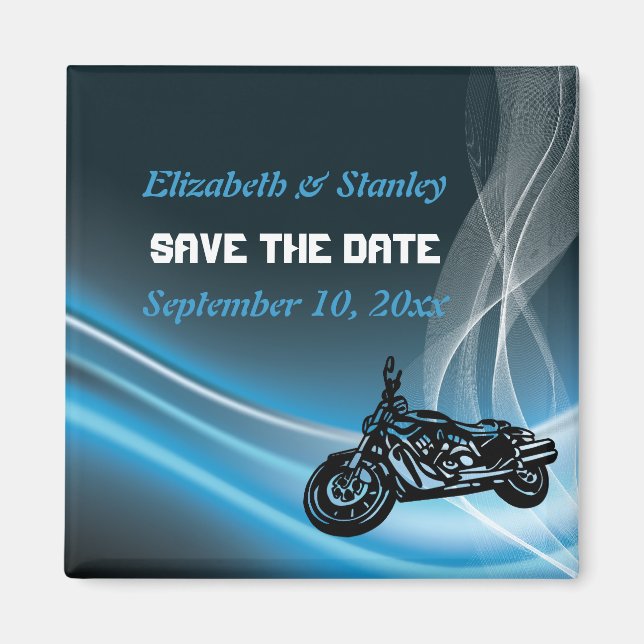 Blue road biker wedding Save the Date magnet (Front)