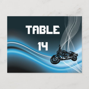 Blue road biker wedding table number postcard