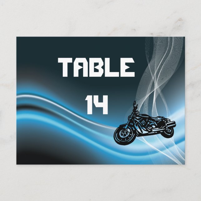 Blue road biker wedding table number postcard (Front)