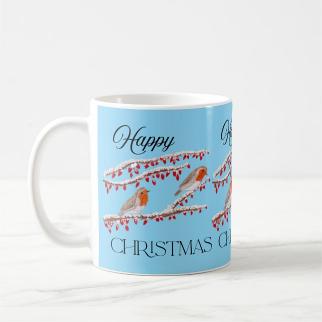 Blue Robin Christmas  Coffee Mug (Left)