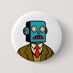 Blue Robot 6 Cm Round Badge