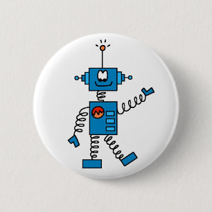 Blue Robot 6 Cm Round Badge