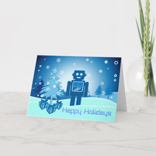 Blue Robot Chritsmas Holiday Card (Front)