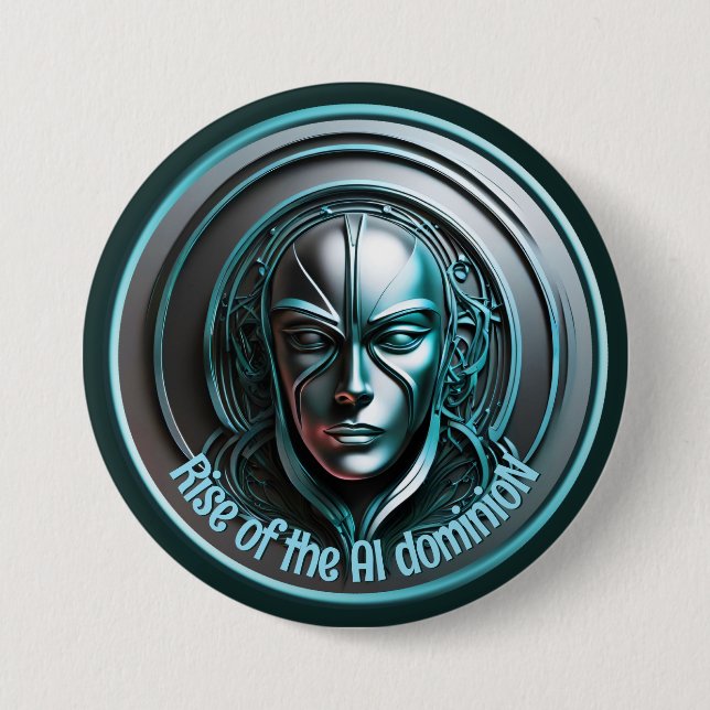 Blue Robot Mask - Rise of the AI dominioN 7.5 Cm Round Badge (Front)