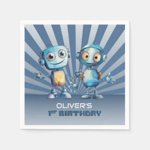 Blue Robot Theme 1st Birthday Napkin