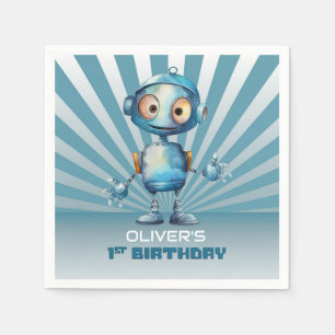 Blue Robot Theme 1st Birthday Napkin