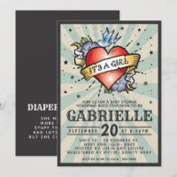 Blue Rock and Roll Tattoo Baby Shower Invitation