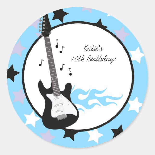 Blue Rock Star Birthday Favour Stickers (Front)