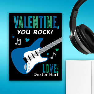Blue Rock Star Valentine's Day Kids Classroom Holiday Card