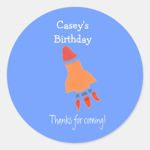 Blue rocket birthday favour label