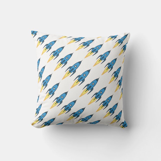 Blue Rocket Ship Outer Space Kids Room Decor | Boy Cushion (Front)