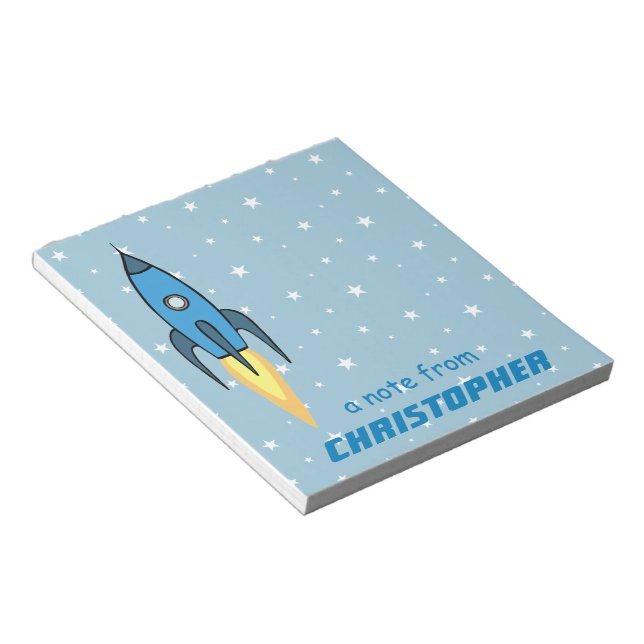 Blue Rocket Ship Outer Space School Supplies Boy Notepad (Angled)