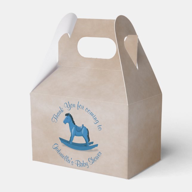 Blue Rocking Horse Baby Boy Custom Favour Box (Front Side)