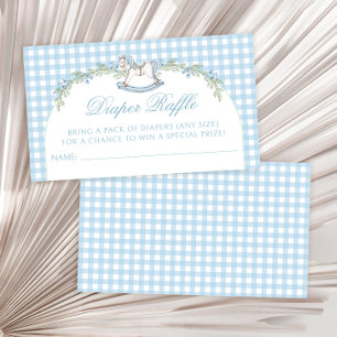 Blue rocking horse baby boy shower diaper raffle enclosure card