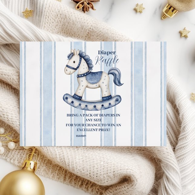Blue Rocking Horse Baby Shower Diapper Raffle  Enclosure Card (Creator Uploaded)