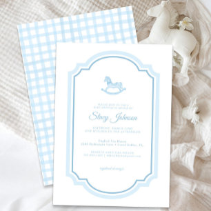 Blue Rocking Horse Baby Shower Invitation   Boy