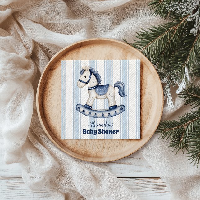 Blue Rocking Horse Baby Shower Napkin (Creator Uploaded)