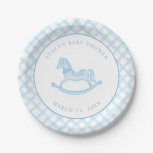 Blue Rocking Horse Baby Shower Paper Plates
