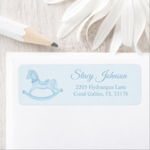 Blue Rocking Horse Baby Shower Return Address