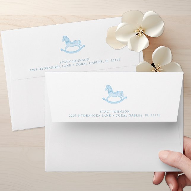 Blue Rocking Horse Baby Shower Self-Addressed Enve Envelope (Blue Rocking Horse Baby Shower Self Addressed Envelope)
