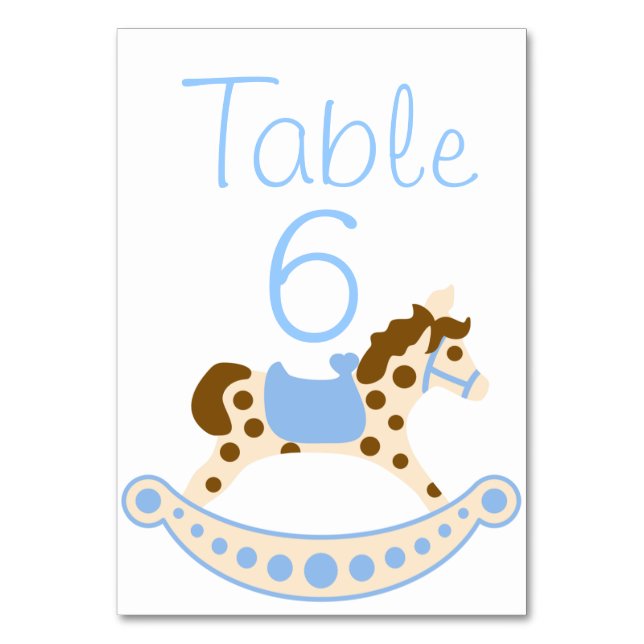 Blue Rocking Horse Baby Shower Table Numbers (Front)