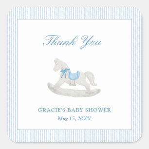 Blue Rocking Horse Boy Baby Shower Thank You Favou Square Sticker