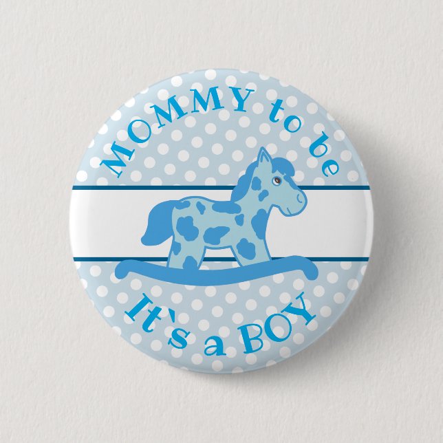 Blue Rocking Horse It`s a Boy Baby Shower 6 Cm Round Badge (Front)