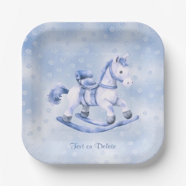 Blue Rocking Horse Paper Plate (Front)