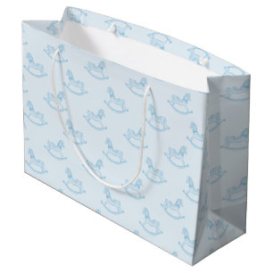 Blue Rocking Horse Pattern Baby Shower Gift Bag 