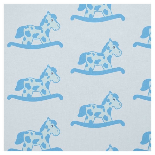Blue Rocking Horse Pattern Fabric (Swatch)