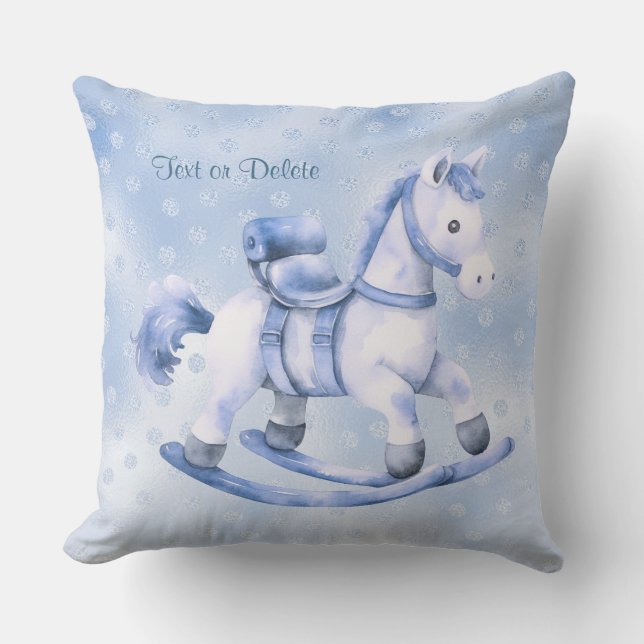 Blue Rocking Horse Throw Pillow (Front)