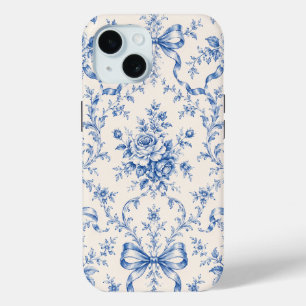 Blue Rococo Rose Ribbon Toile Phone Case