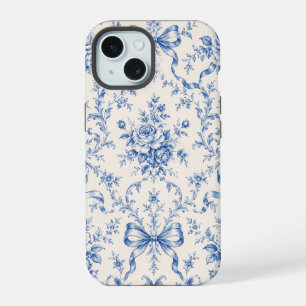 Blue Rococo Rose Ribbon Toile Phone Case
