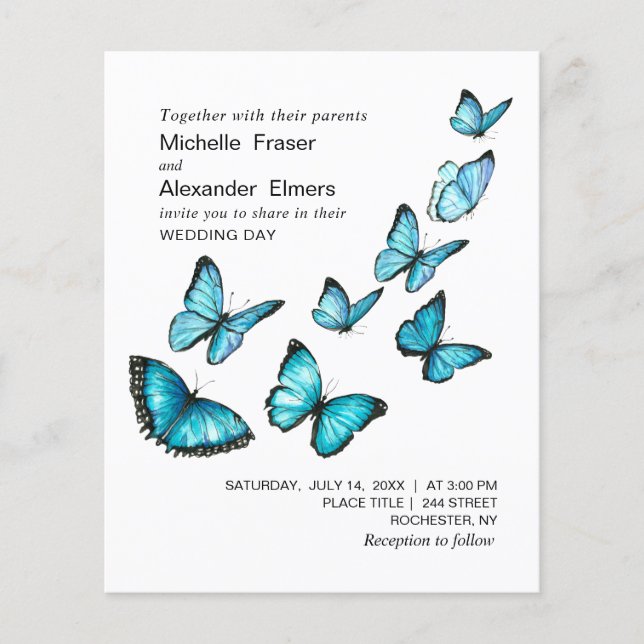Blue romantic butterflies. Elegant airy Wedding In Flyer (Front)