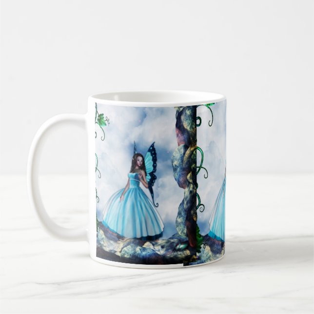 Blue Romantic Butterfly Fairy Coffee Mug (Left)