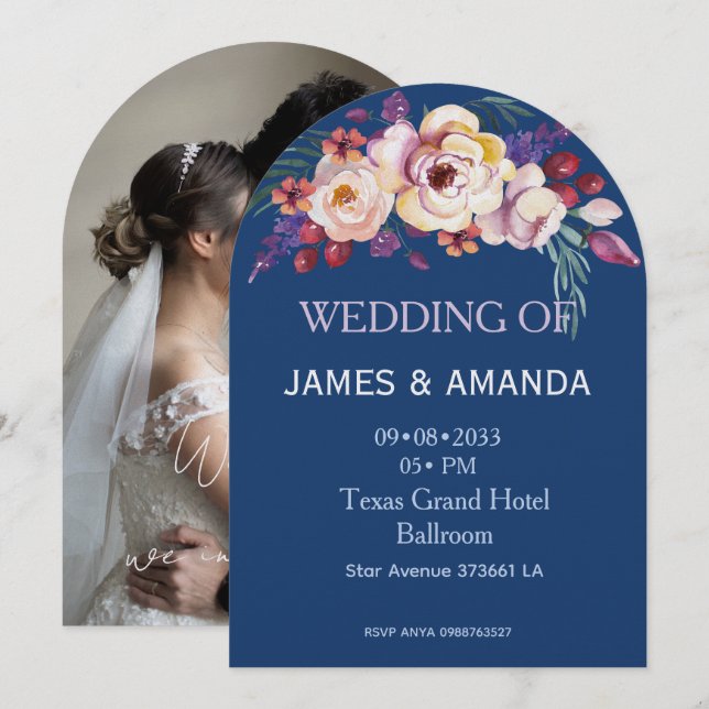 Blue Romantic Classic Personalised  Invitation (Front/Back)