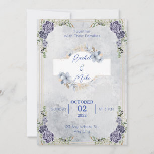 Blue Romantic Florals Wedding Invitation
