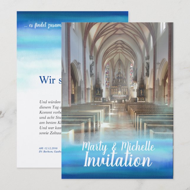 Blue Romantic Watercolor and Photo Invitation (Front/Back)