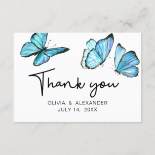 Blue romantic watercolor butterflies Thank You Enc Enclosure Card