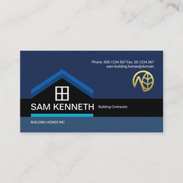 Blue Roof Window Building Builder Construction Business Card (Front)
