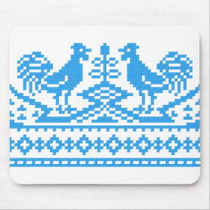 Blue Rooster cross-stitch Mouse Pad