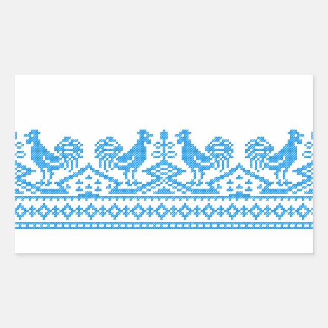 Blue Rooster cross-stitch Rectangular Sticker (Front)