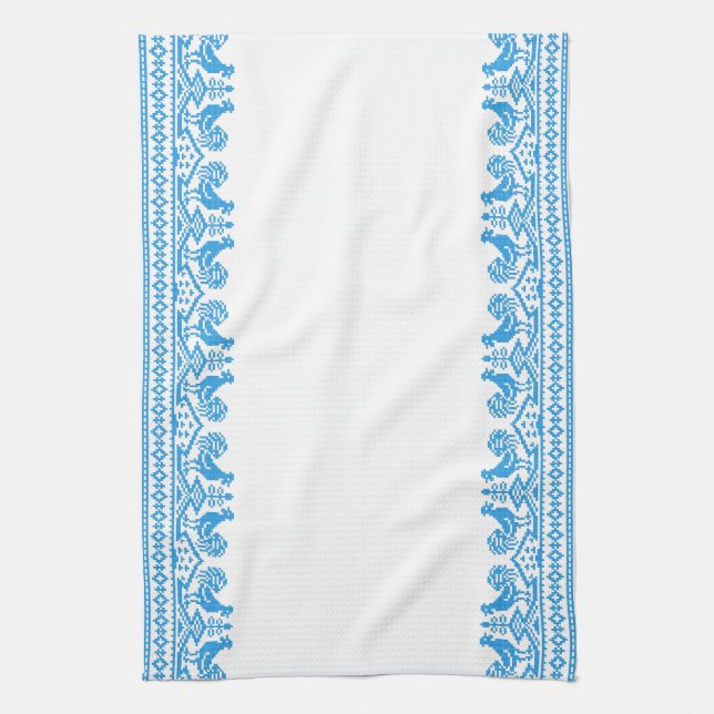 Blue Rooster cross-stitch Tea Towel (Vertical)