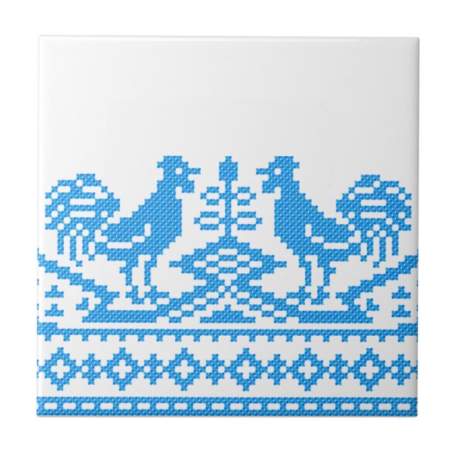 Blue Rooster cross-stitch Tile (Front)
