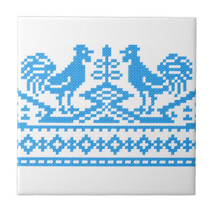 Blue Rooster cross-stitch Tile