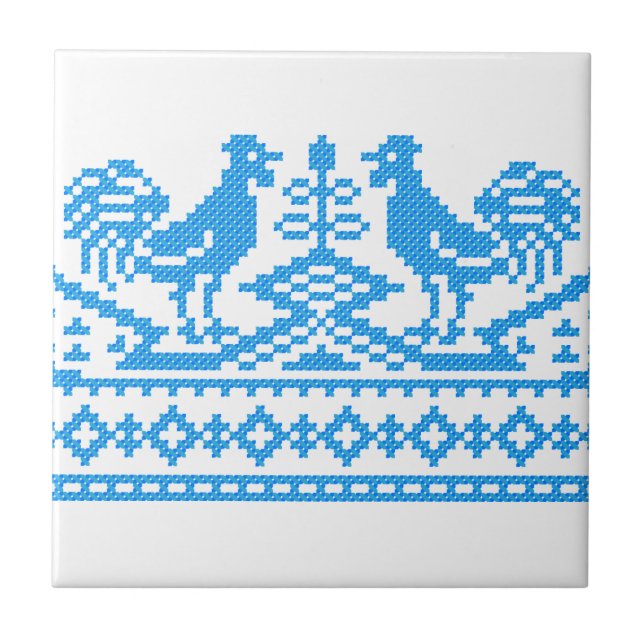 Blue Rooster cross-stitch Tile (Front)