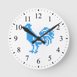 Blue Rooster Round Clock