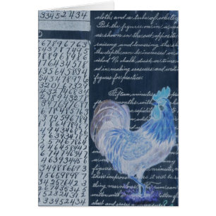 Blue Rooster With Vintage Paper